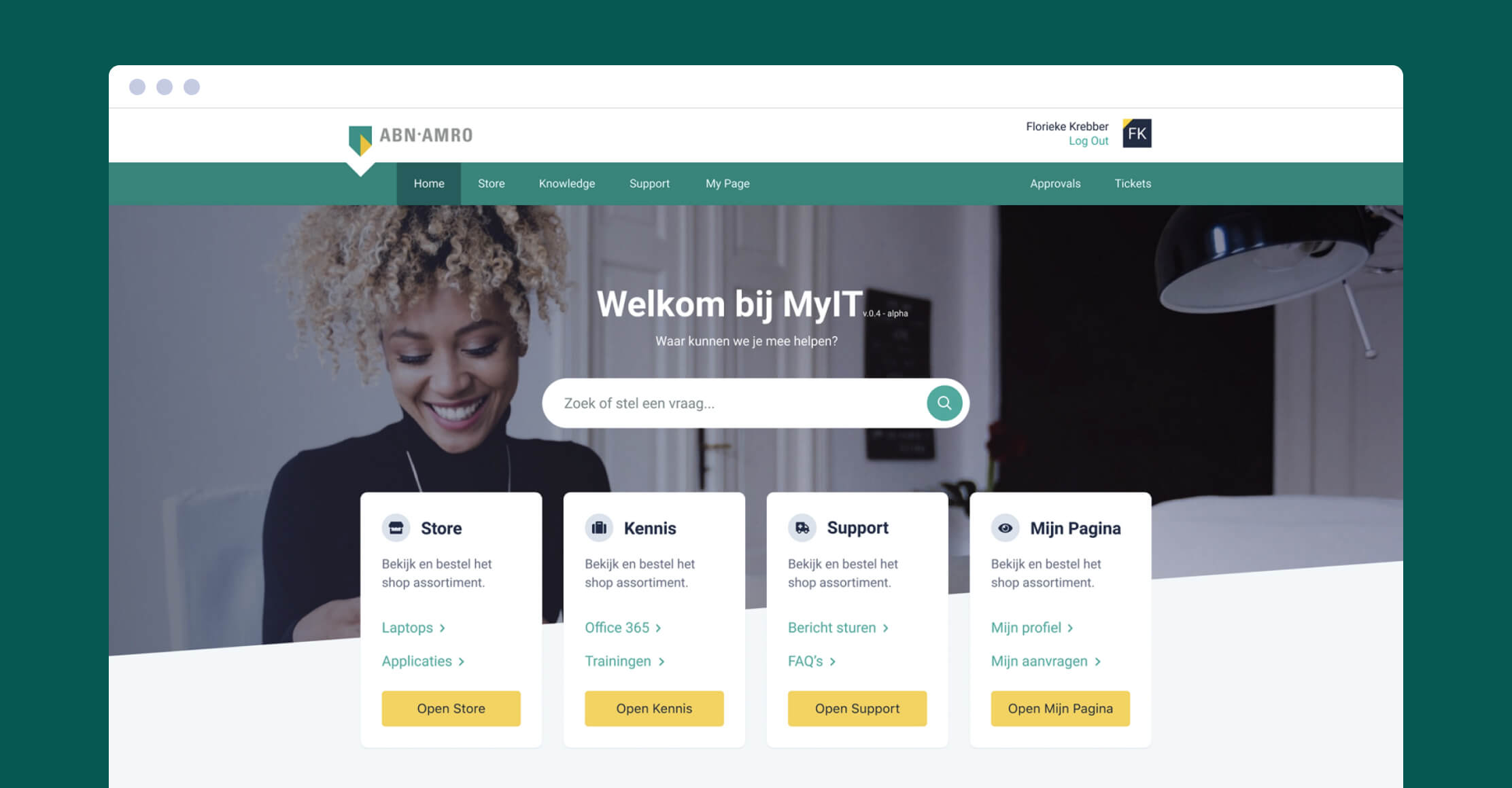 Image of the ABN AMRO support overview screen
